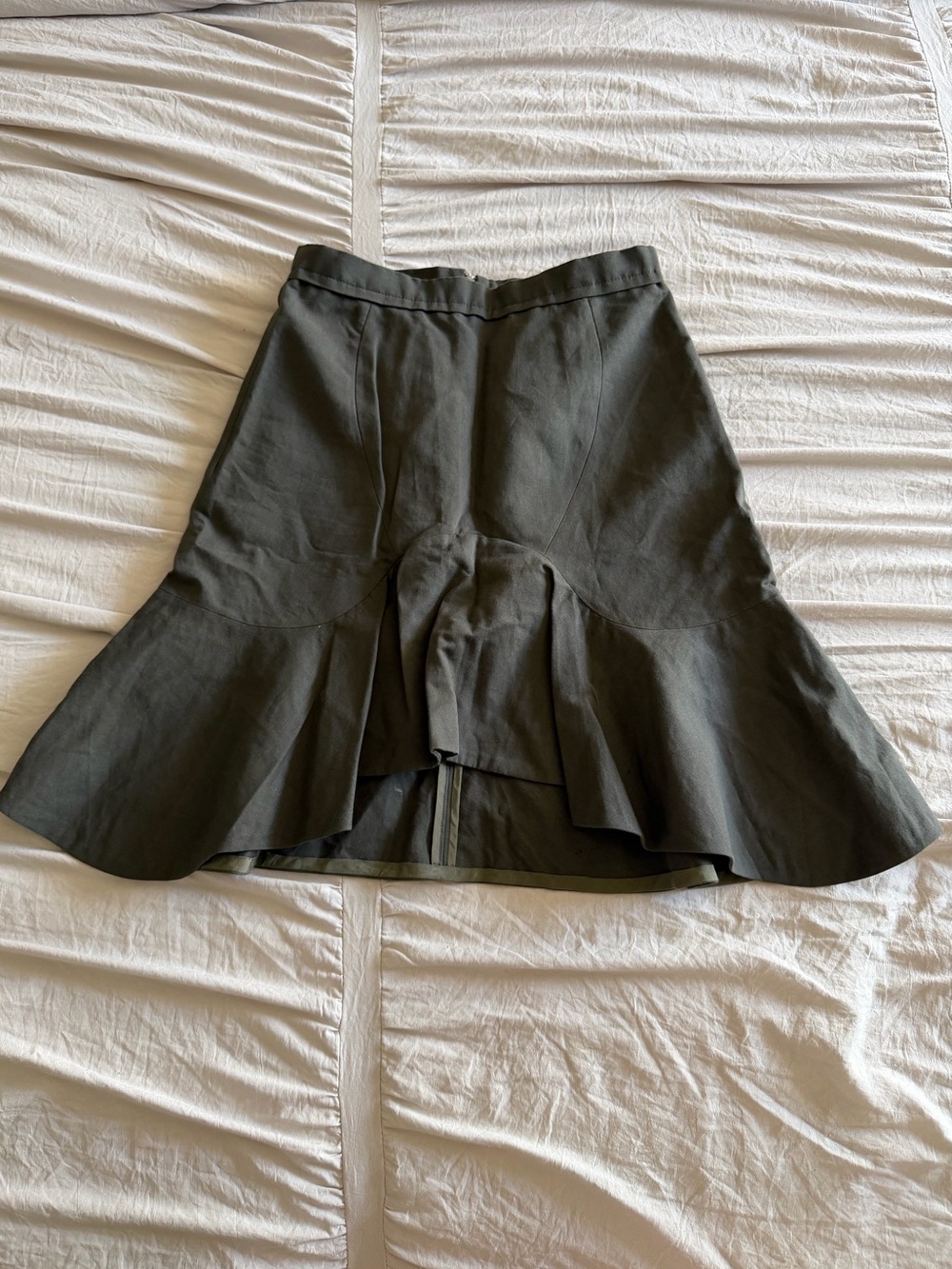 Carven Dark Olive High-Low Ruffle Hem Skirt